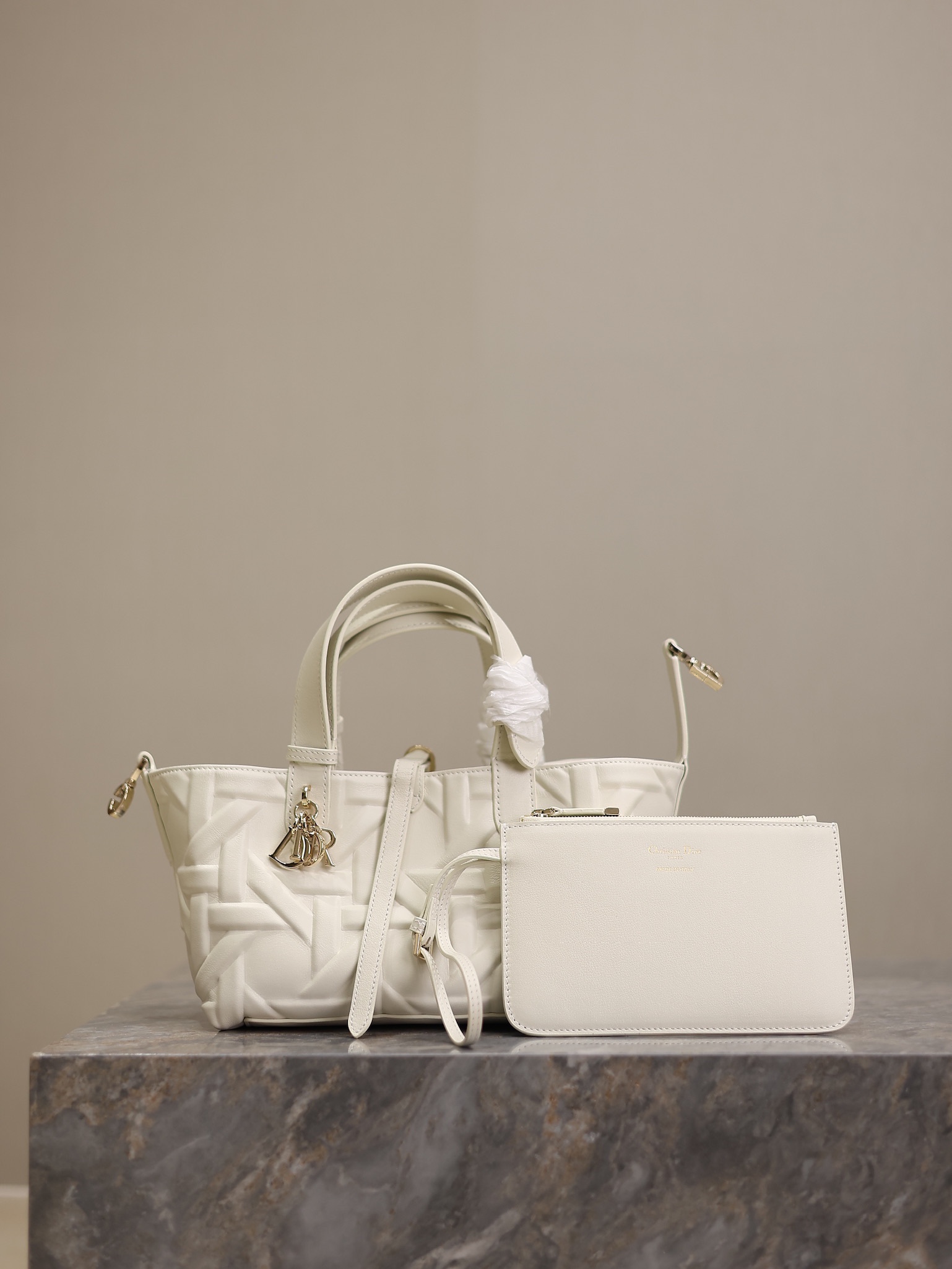 Small Dior Toujours Bag White Graphic Cannage Calfskin